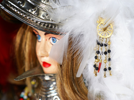 handcrafted jewelry inspired by the Sicilian cart and worn bytraditional Sicilian puppet, Angelica.jewelry made from roberto Intorreの写真素材