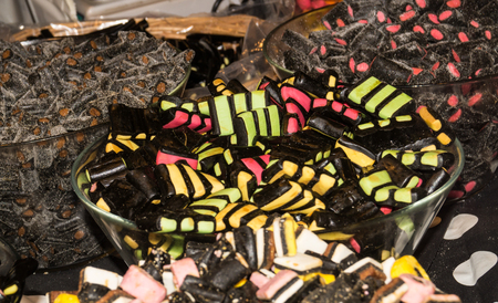 Sweet Sugar Candies on a Street Market Shop Table, Selective focus with shallow depth of fieldの写真素材