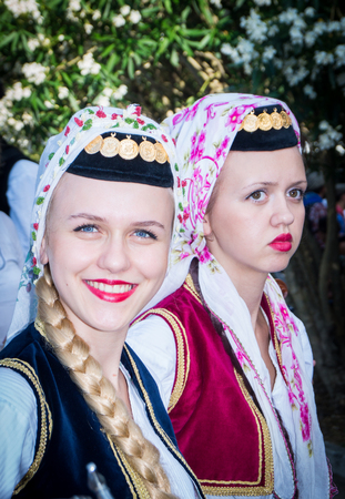 POLIZZI GENEROSA, SICILY-AUGUST 09 2015: Bosnia ed Erzegovina folk group at the "Festival of hazelnuts" music and parade through the city in Polizzi Generosa, Sicily, Italyのeditorial素材
