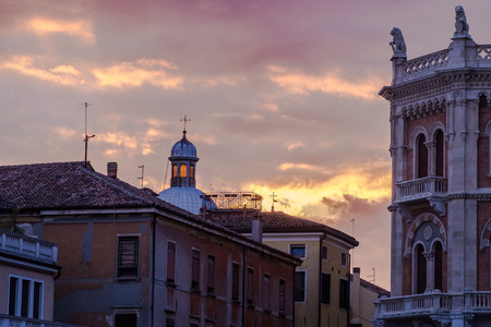 Beautiful view from piazza delle erbe at sunset in Padova, Italyの写真素材