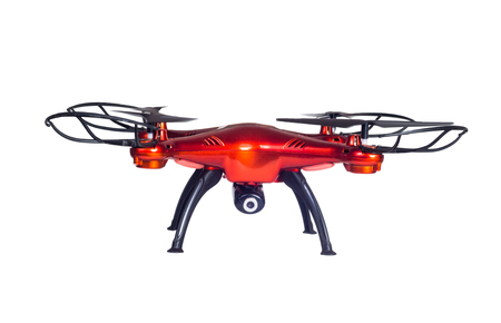 Big red drone isolated on white background. closeupの写真素材