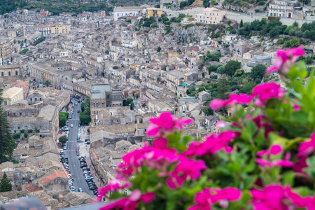 View of houses in old town Modica, Sicily, Italyの写真素材