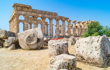 Ruined temple in the ancient city of Selinunte, Sicily, Italy Europeの写真素材