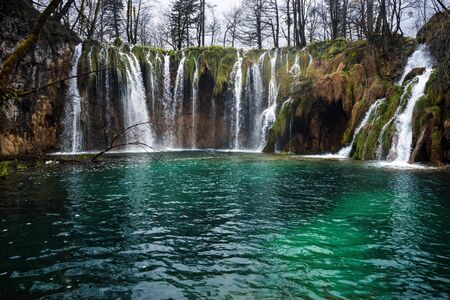 Scenic view of beautiful waterfalls in Plitvice Lakes National Park,waterfall in Plitvice national park .Croatiaの写真素材