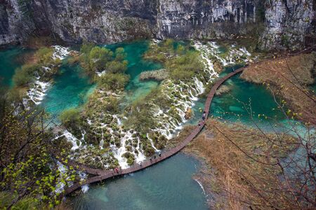Scenic view of beautiful waterfalls in Plitvice Lakes National Park,waterfall in Plitvice national park .Croatiaの写真素材