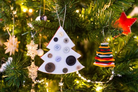 Making of handmade christmas toys from felt. Christmas cardの写真素材