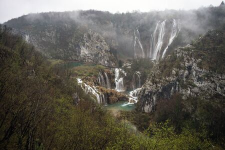 Scenic view of beautiful waterfalls in Plitvice Lakes National Park,waterfall in Plitvice national park .Croatiaの写真素材