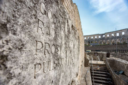 Ancient Roman Amphitheater in Pula, Croatia. Famous tourist destinationのeditorial素材