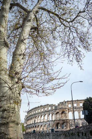 Ancient Roman Amphitheater in Pula, Croatia. Famous tourist destinationのeditorial素材