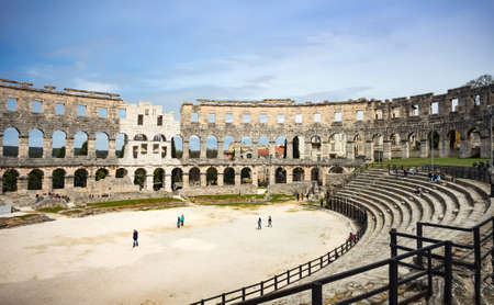 Ancient Roman Amphitheater in Pula, Croatia. Famous tourist destinationのeditorial素材
