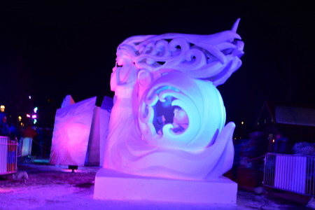 Breckenridge, Colorado, USA: Jan 28, 2018: Night Secret Snow Sculpture by Team Mongoliaのeditorial素材