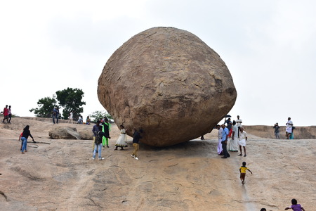 Chennai, Tamilnadu - India - September 09, 2018: Krishna's Butter Ball side viewのeditorial素材