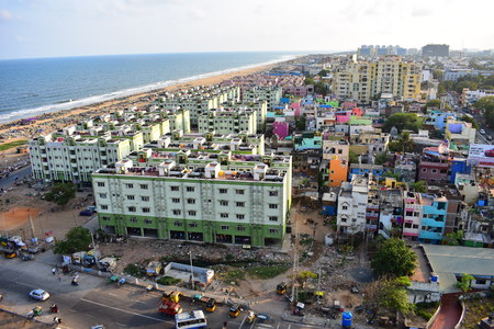 Chennai, Tamilnadu, India: January 26, 2019 - View from the Marina Lighthouseの写真素材