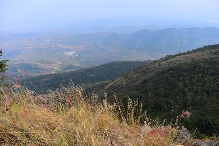 View of Cumbam Valley from Meghamalai Hills in Tamil Naduの写真素材