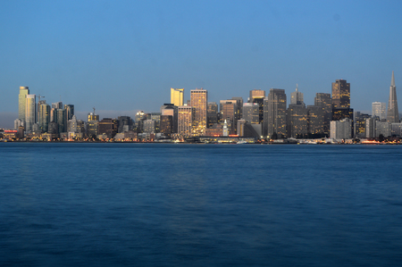 San Francisco, California, USA - August 31, 2015: View of San Francisco Skyline and Oakland Bay Bridge from Treasure Island at Nightのeditorial素材