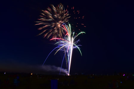 Colorful fireworks of various colors over night sky, closeup of photoのeditorial素材