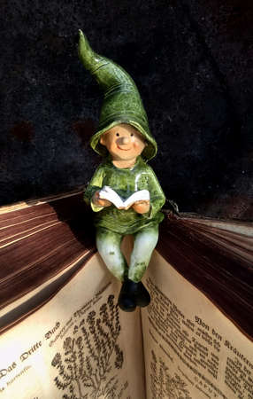 Bookworm, reading dwarf, fantasy book, fantasie, mÃ¤rchen, fairy tale, MÃ¤rchen, MÃ¤rchenbuch, Buch,の写真素材