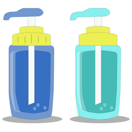 Hand sanitizers. Alcohol rub sanitizers kill most bacteria, fungi and stop some viruses such as coronavirus. Hygiene product. Sanitizer bottle and wall mounted container. Covid-19 spread preventionのイラスト素材