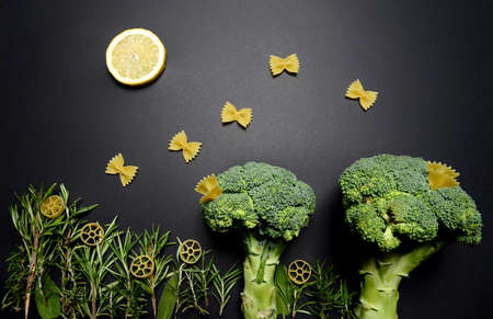 butterfly pasta fly in the lemon sunの写真素材