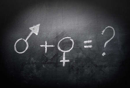 Sex-symbols-concept-and-formula-on-a-blackboardの写真素材