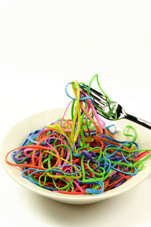 plate of spaghetti made of  rubber bandsの写真素材