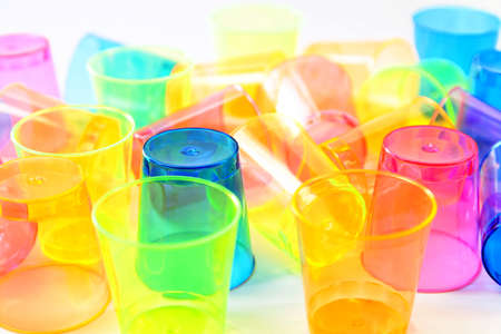 group of colored plastic glassesの写真素材