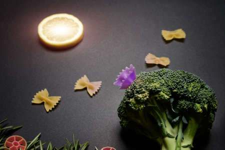 butterfly pasta fly in the lemon sunの写真素材