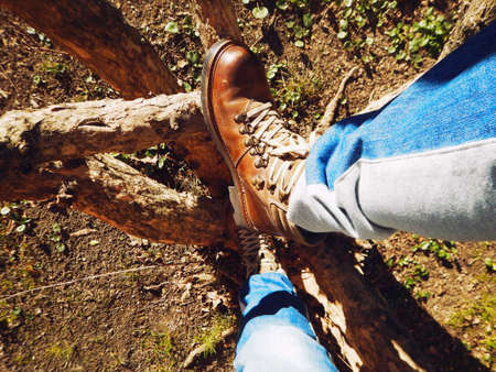 man shoes - selfie from top viewの写真素材