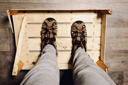 man shoes - selfie from top viewの写真素材