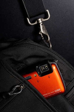 modern travel accessories with pocket digital camera