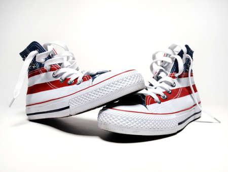vintage basketball shoes with usa flagの写真素材