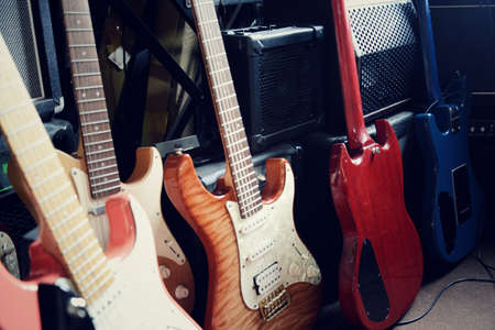 group of guitars in exposition