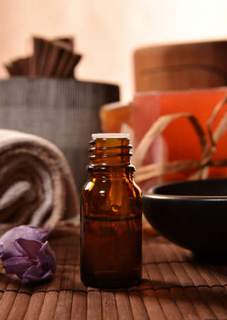 Spa still life with soap, bath salt, cream,towel,candlesの写真素材