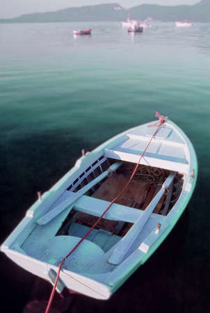 fishing boats moored in Santorini