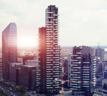 reflection of new modern district in Milan
