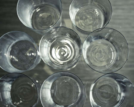 empty glasses reflection closeupの写真素材