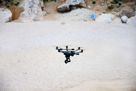 drone hovering over beachの写真素材