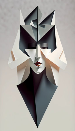 origami geometric shapes forming an abstract portrait face -conceptの素材
