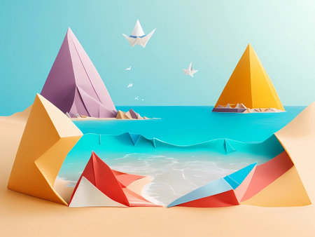 color landscape with beach and ocean minimalistic -abstractの素材