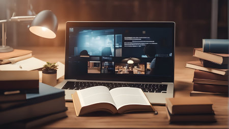 back to school desk with book and computer, - conceptの素材