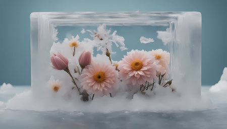 winter ethereal frozen flowerinside ice block - still lifeの素材