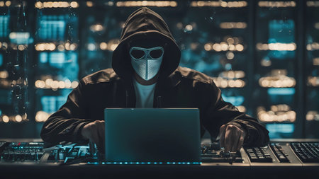 dagerous hacker stealing data inside a server room - conceptの素材