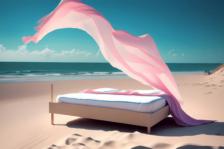 white minimalistic bed on the beach - slow livingの素材