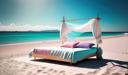 white minimalistic bed on the beach - slow livingの素材