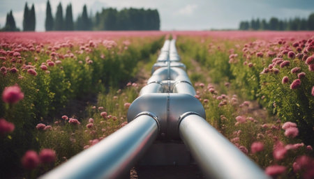 gas pipeline pipelines passing through flower fields,clean energy concept (1)の素材