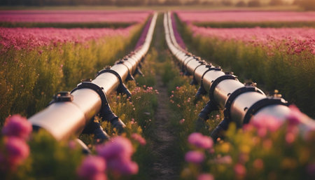 gas pipeline pipelines passing through flower fields,clean energy concept (1)の素材