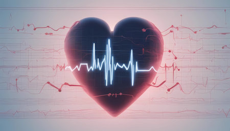heartbeat line transforming into a digital AI code, real-time patient monitoring - conceptの素材