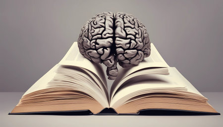 Abstract Cognitive Concept, Books Forming Brain Shape, Symbolizing Wisdom, Mentalの素材