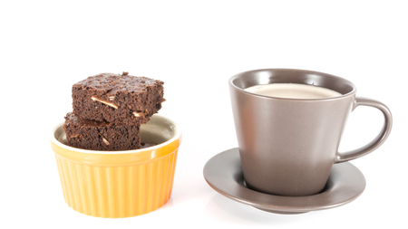 coffee and brownies on white , isolatedの写真素材