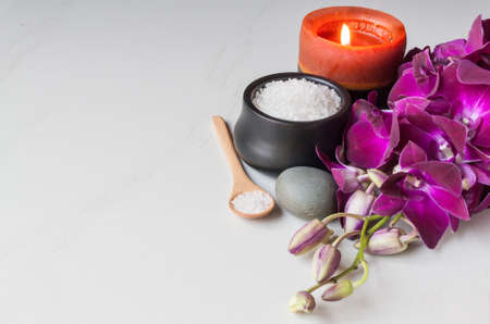 Composition of spa treatment on stone background